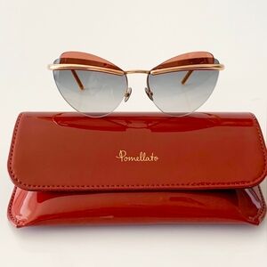 NEW AUTHENTIC Pomellato PM0062S - 004 Gold and Brown Cat Eye Sunglasses